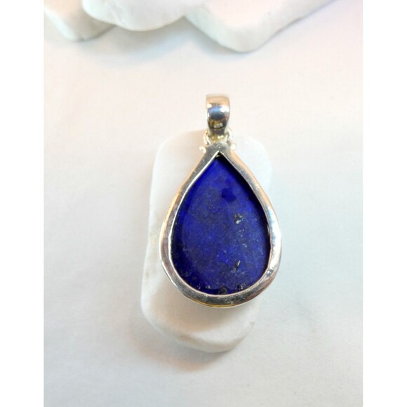 Natural Deep Blue Raw Lapis Lazuli 925 Sterling Silver Pendant - Picture 5 of 5